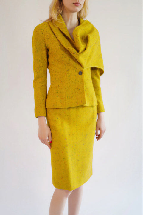 Christian Dior by John Galliano F/W 1998 Donegal Tweed Suit with Draped Scarf Detail