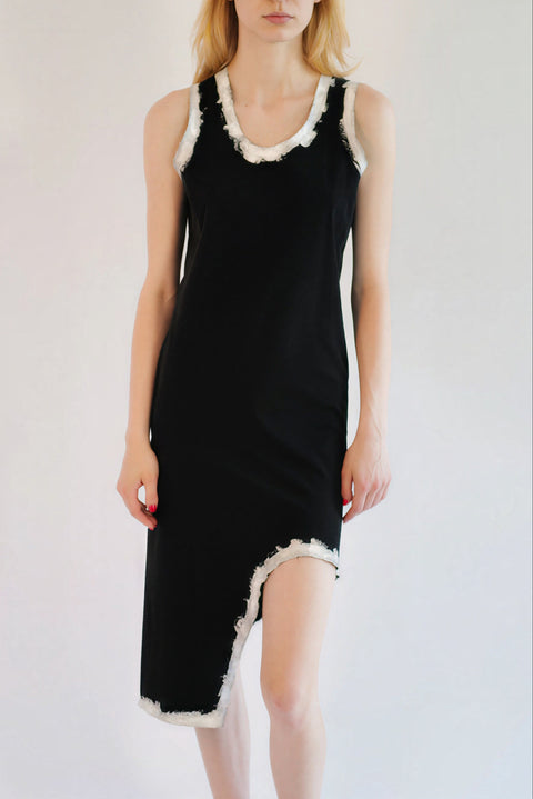 Comme Des Garçons S/S 1992 Black Hand-Painted Asymmetric Hem Sleeveless Dress