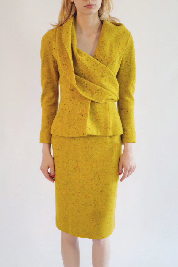 Christian Dior by John Galliano F/W 1998 Donegal Tweed Suit with Draped Scarf Detail