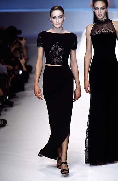 Valentino Fall 1996 Beaded Black Long Skirt and Top Ensemble