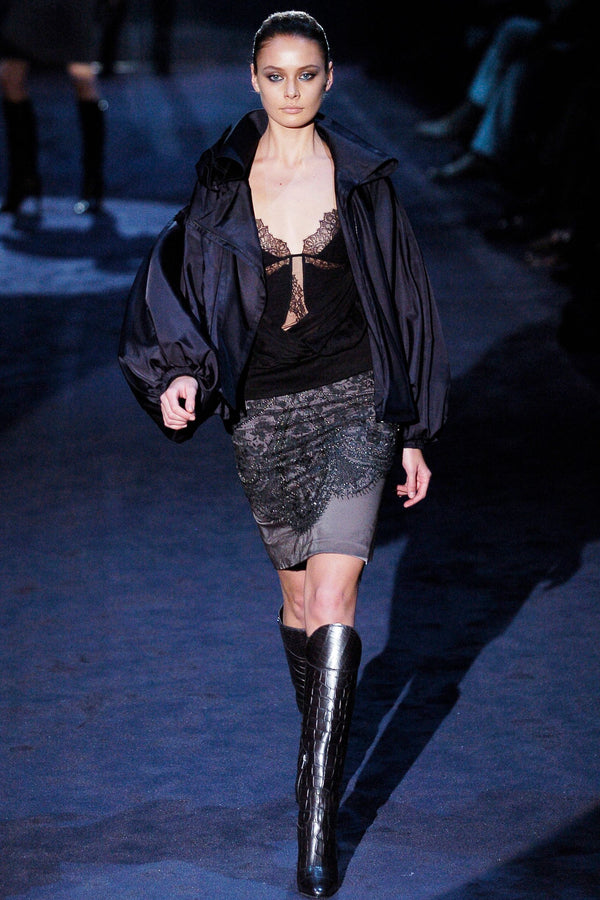 Gucci F/W 2005 Embellished Beaded Mesh Pencil Skirt