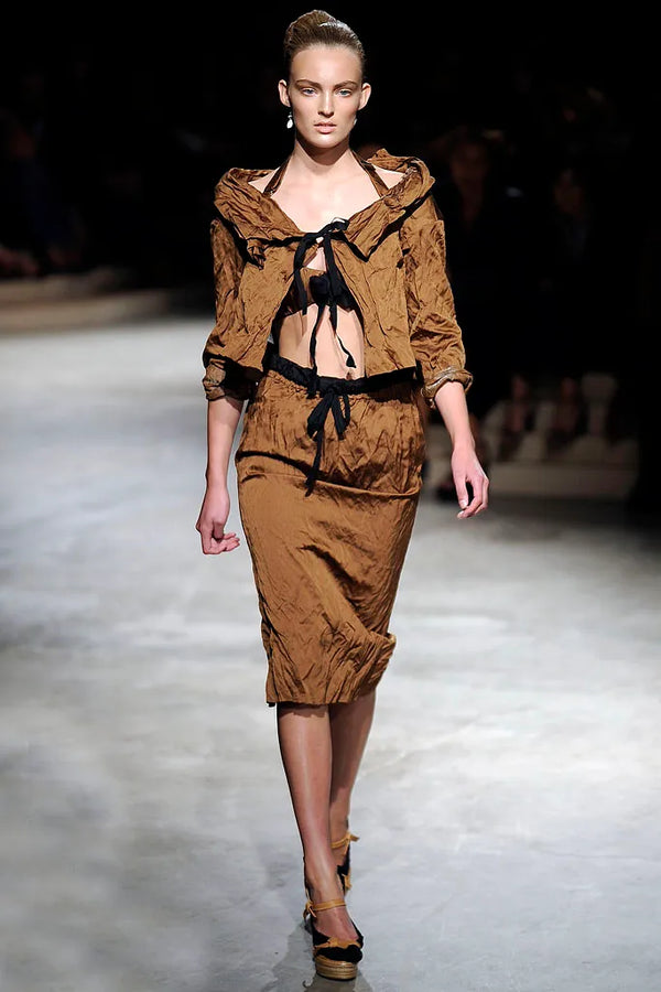 Prada S/S 2009 Red Crinkled Midi Skirt