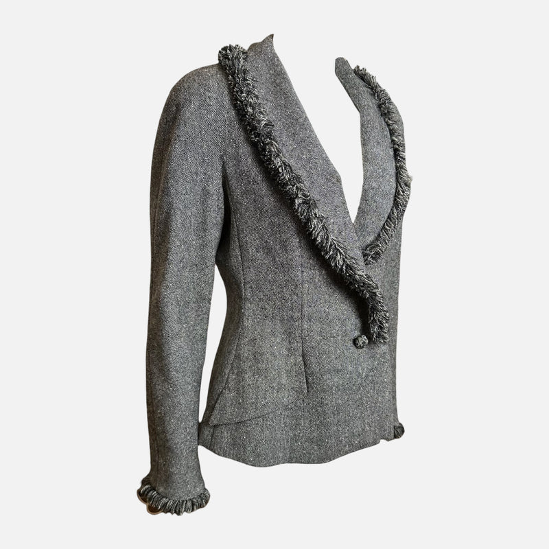 Christian Dior by John Galliano F/W 1998 Grey Fringe-Trimmed Fitted Jacket