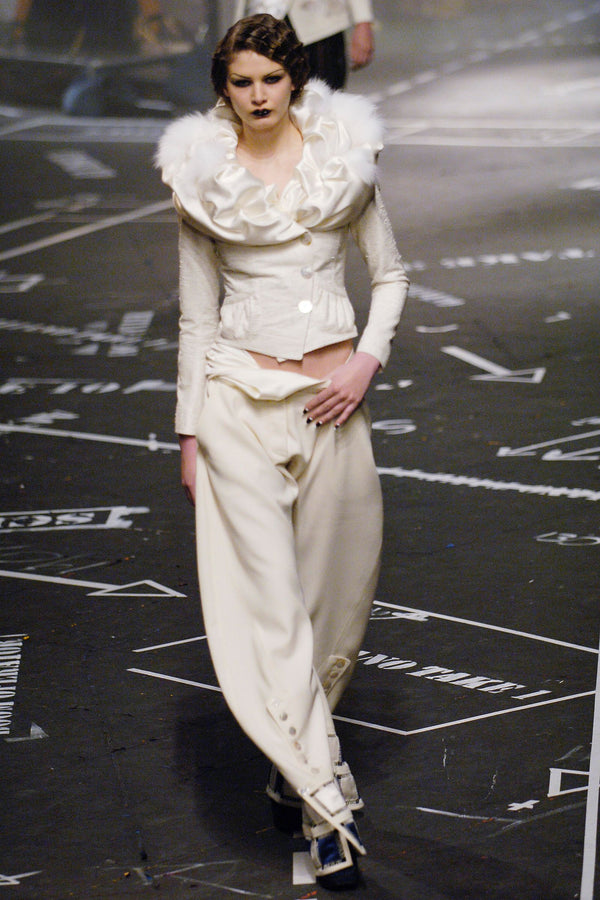 John Galliano F/W 2005 Brown Lambskin Ruched Wide-Collar Cropped Jacket