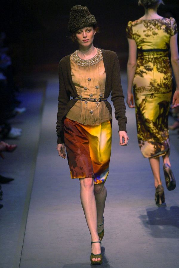 Prada F/W 2004 Amber Floral-Print Panelled Midi Skirt