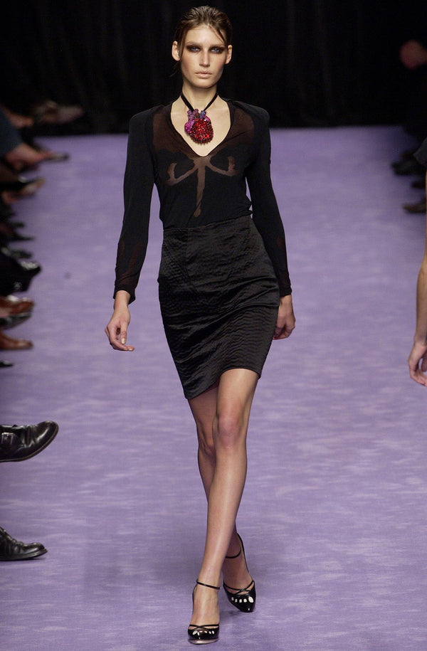Yves Saint Laurent by Tom Ford S/S 2003 Black Sheer-Panelled Long-Sleeve Top
