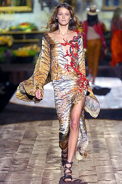 Roberto Cavalli S/S 2005 Tiger And Coral Branch Print Long-Sleeve Blouse