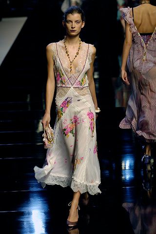 Blumarine S/S 2006 Black Floral-Print Lace-Panelled Slip Dress