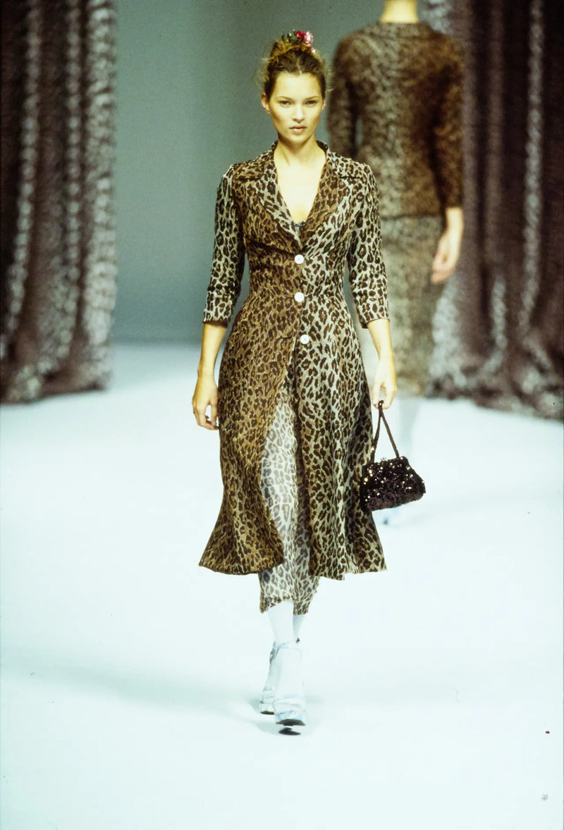 Dolce & Gabbana S/S 1997 runway look featuring leopard print shirt with matching coordinating pieces