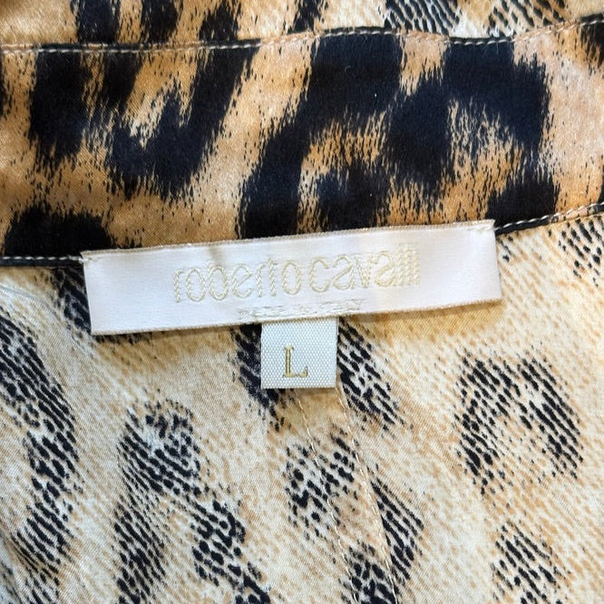 Roberto Cavalli F/W 2001 Ivory And Tan Leopard-Print Lace-Up Shirt