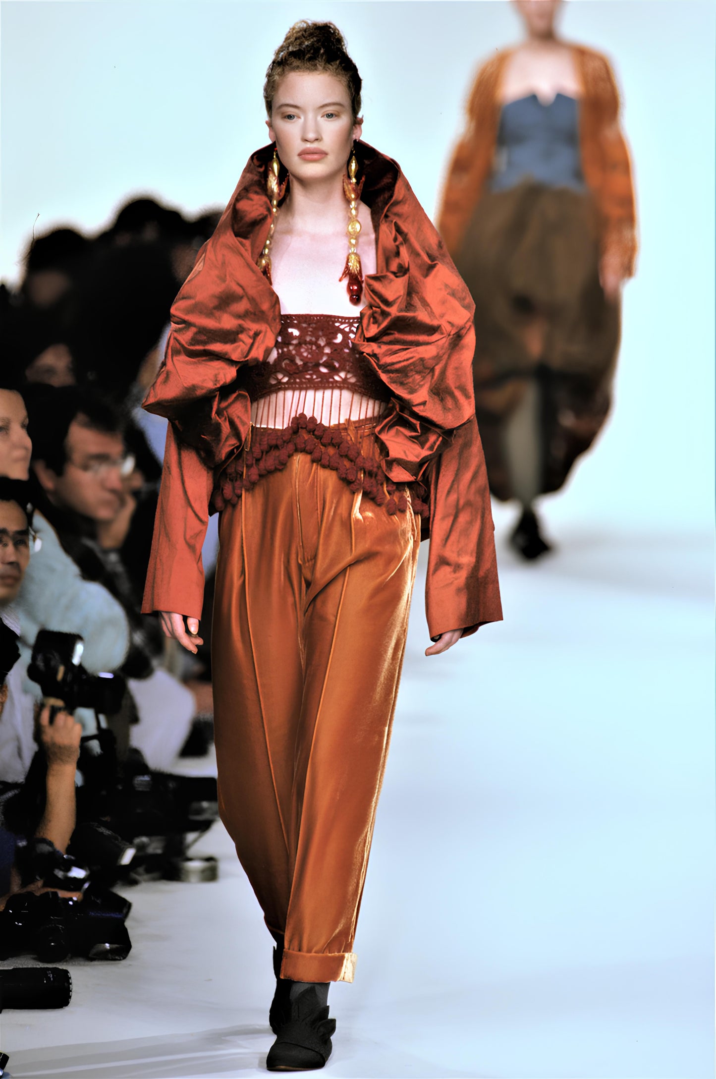 Romeo Gigli Spring 1990 Fringe Crochet Olive Green Vest