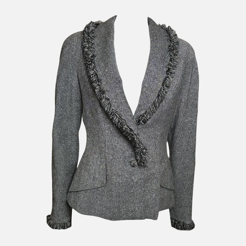 Christian Dior by John Galliano F/W 1998 Grey Fringe-Trimmed Fitted Jacket