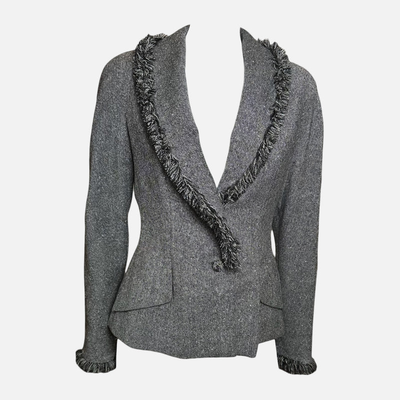 Christian Dior by John Galliano F/W 1998 Grey Fringe-Trimmed Fitted Jacket