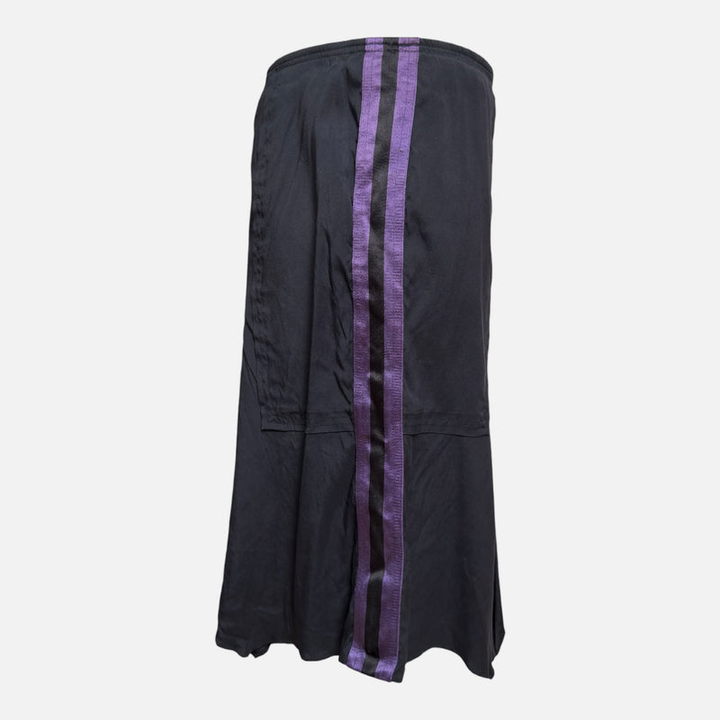 Gucci by Tom Ford S/S 2004 Black Pleated Midi Skirt With Purple Side Stripe
