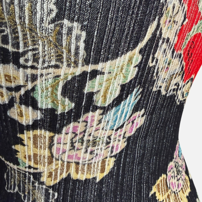 Roberto Cavalli S/S 2003 Black And Red Chinoiserie Pleated Silk Tank Top