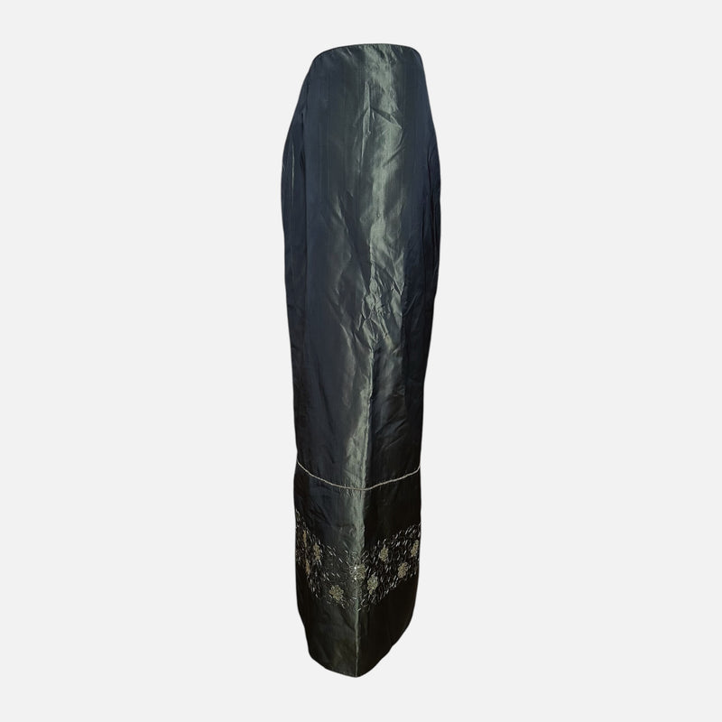 Blumarine F/W 1999 Dark Green Iridescent Taffeta Sequin-Embroidered Maxi Skirt