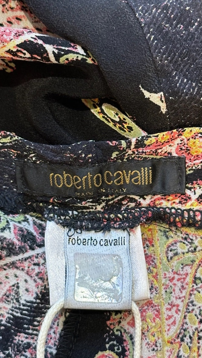 Roberto Cavalli F/W 2002 Black Paisley-Print Bias-Cut Slip Maxi Dress