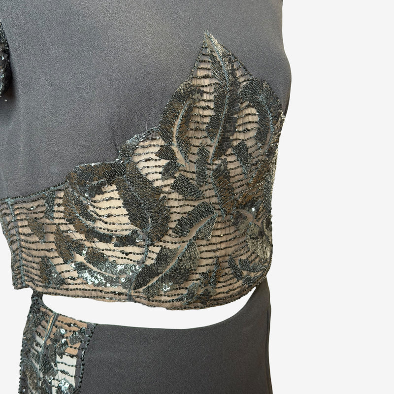 Black beaded evening top by Valentino Boutique, back zip closure detail