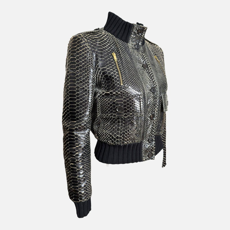 Gucci S/S 2009 Black Python Snakeskin Cropped Bomber Jacket