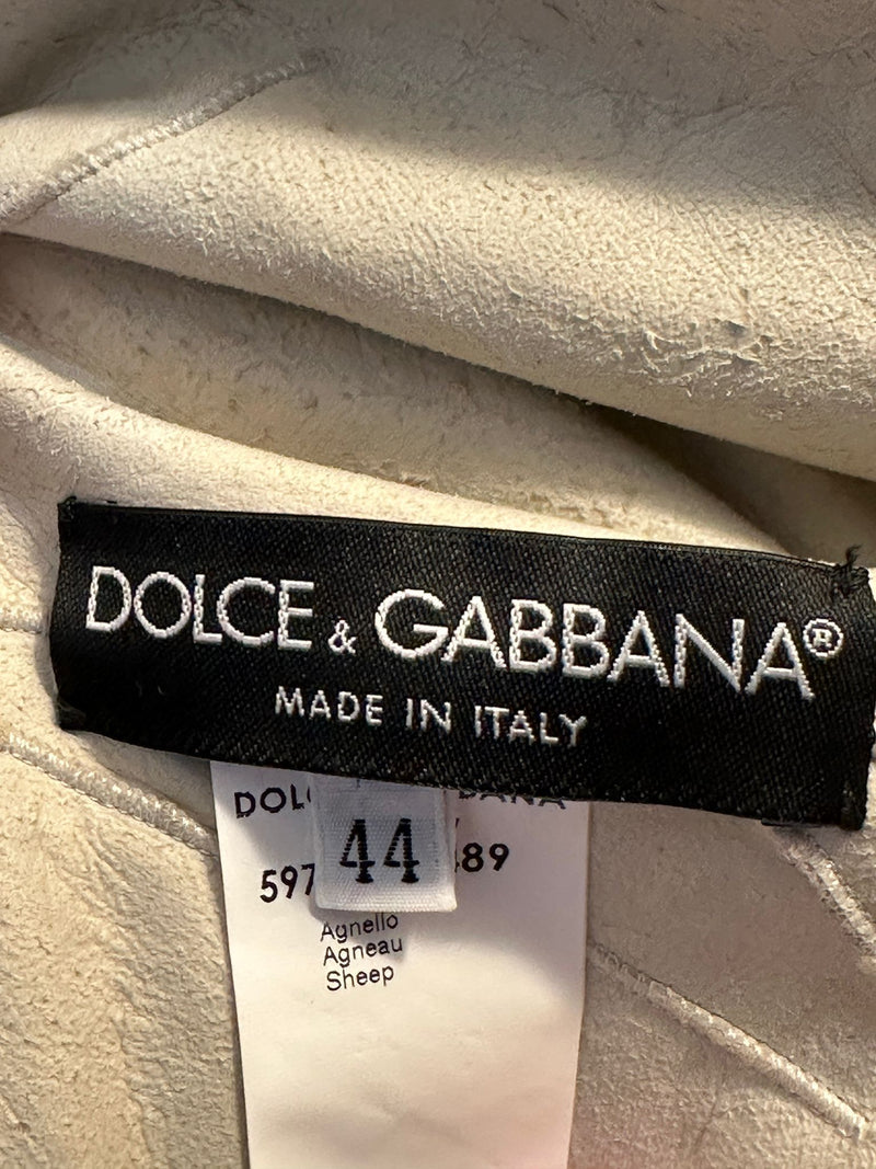 Cream shearling wrap jacket by Dolce & Gabbana, dropped shoulder seam detail