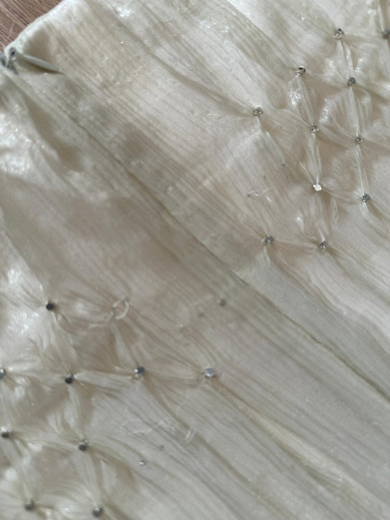 Gianni Versace F/W 1998 Couture Ivory Smocked Crystal-Embellished Empire-Line Midi Dress