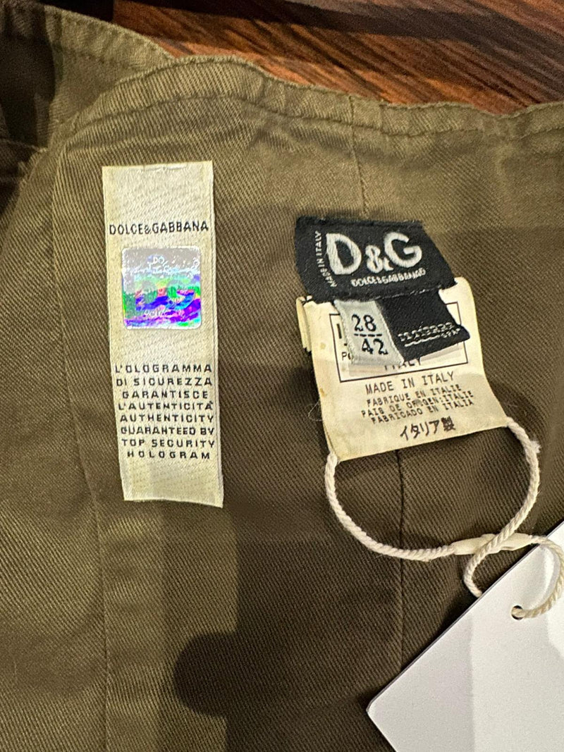 Olive green cotton canvas bustier by Dolce & Gabbana with cargo pockets and metal hardware detail