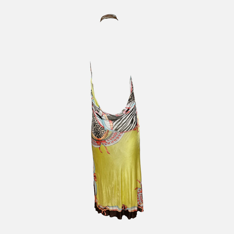 Roberto Cavalli S/S 2004 Yellow Animal-Print Halterneck Open-Back Maxi Dress