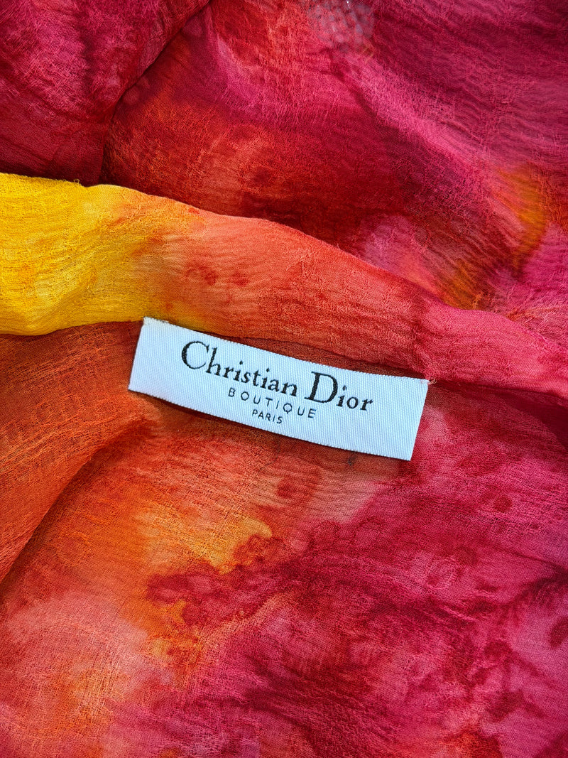 Long-sleeved tie-dye silk chiffon wrap top by John Galliano for Dior, raw-edge detailing