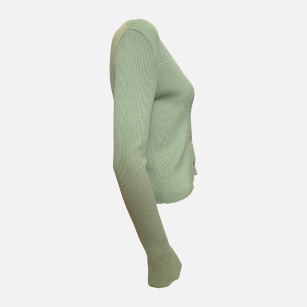 Miu Miu S/S 1998 Sage Green Ribbed-Knit V-Neck Cardigan