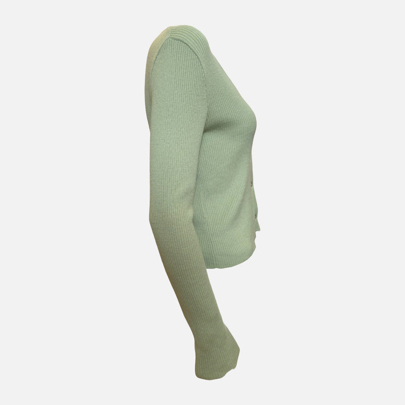 Miu Miu S/S 1998 Sage Green Ribbed-Knit V-Neck Cardigan