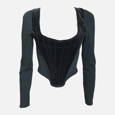 Vivienne Westwood 1990s Black Velvet Boned Corset Long-Sleeve Cropped Top