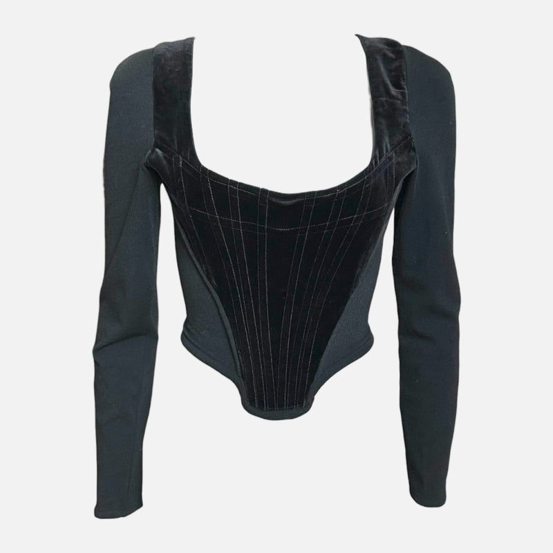 Vivienne Westwood 1990s Black Velvet Boned Corset Long-Sleeve Cropped Top