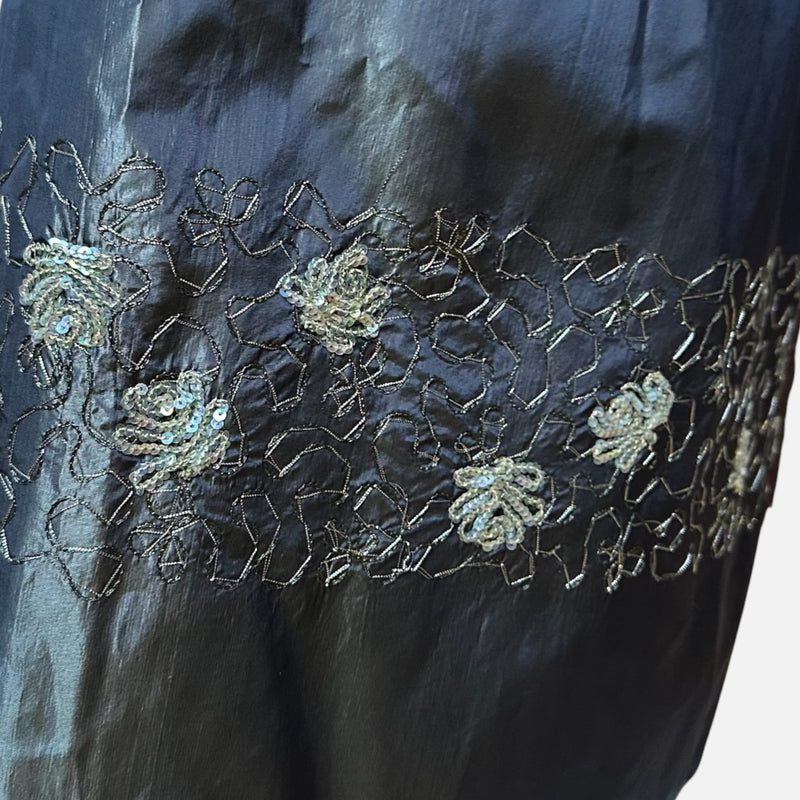 Blumarine F/W 1999 Dark Green Iridescent Taffeta Sequin-Embroidered Maxi Skirt