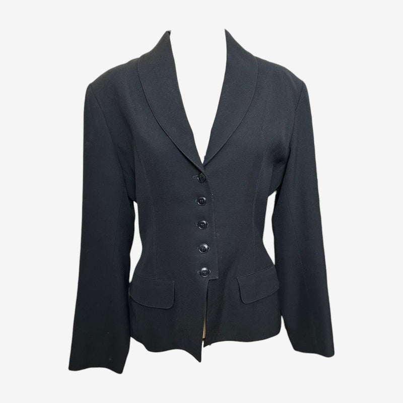 Navy wool blazer by Alaïa, shawl collar with asymmetrical button closure