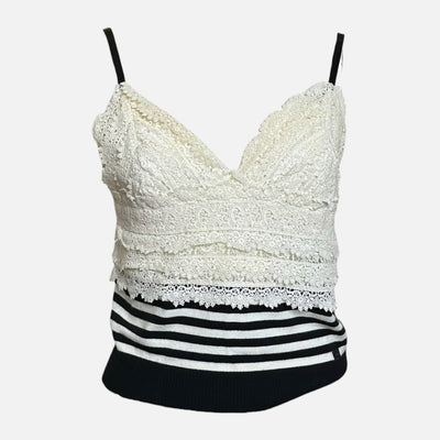 Chanel S/S 2005 Ivory Lace And Black Striped Knit Camisole Top