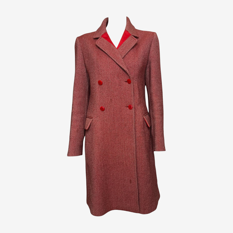 Miu Miu F/W 2000 Red Diagonal-Stripe Double-Breasted Midi Coat