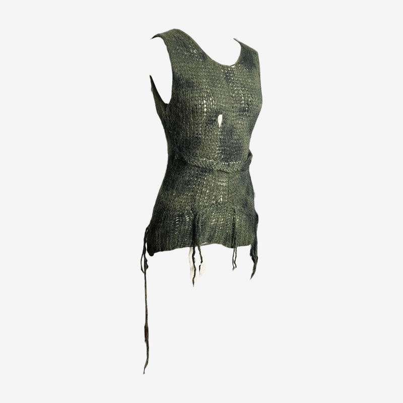 Junya Watanabe F/W 2006 tank top, detail of frayed neckline and deconstructed weave