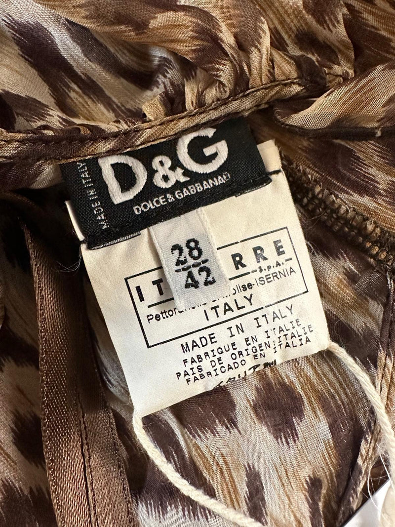 D&G S/S 2001 Leopard-Print Ruffled Slip Midi Dress
