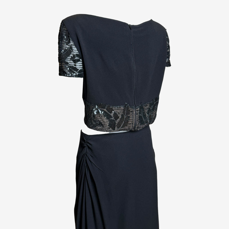 Black beaded evening top by Valentino Boutique, bodice embroidery and waist band detail