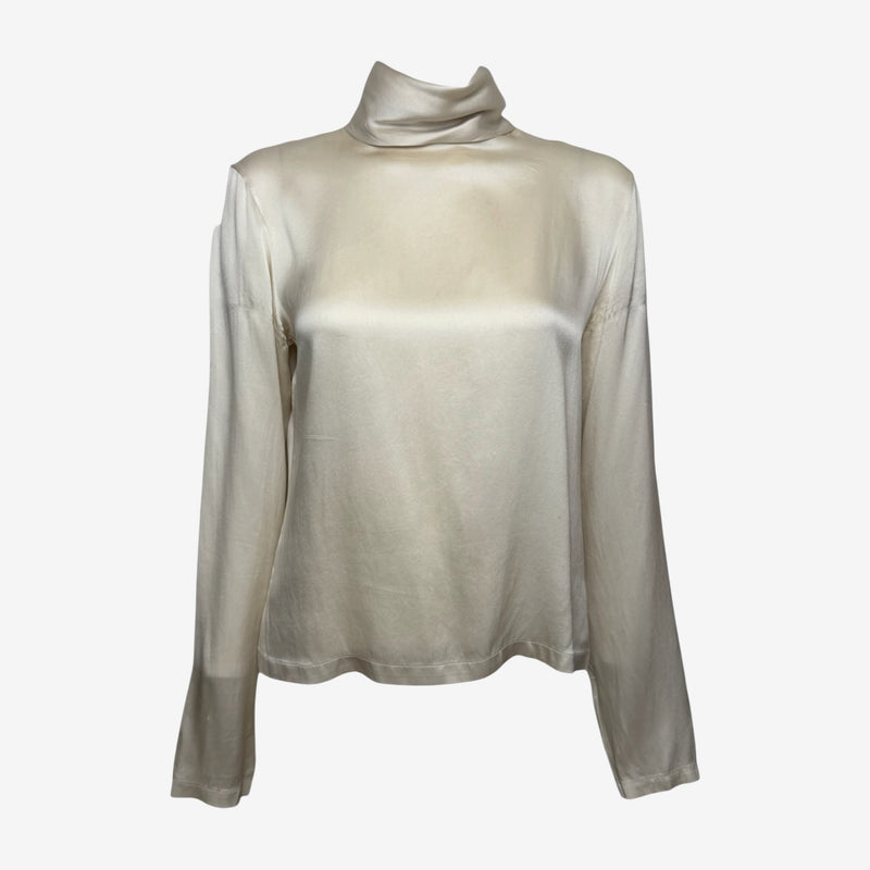 Yves Saint Laurent by Tom Ford Silk High Necked Top 2000s Satin Turtleneck Blouse