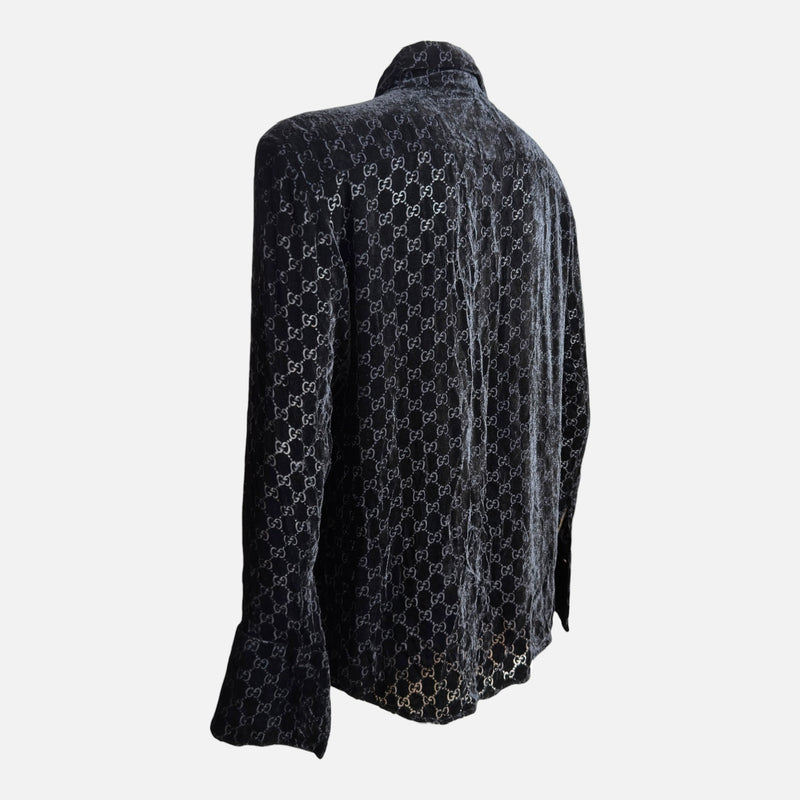 Gucci by Tom Ford F/W 1997 Black GG Velvet Monogram Shirt