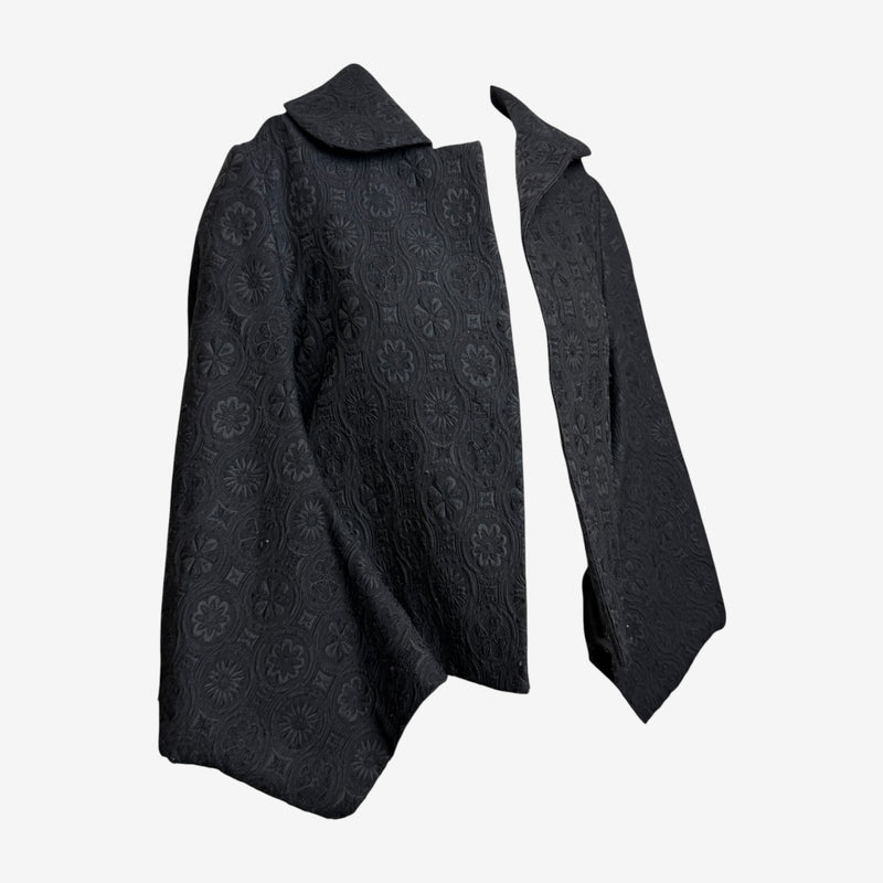 Comme Des Garçons F/W 2004 Black Embossed Floral Bow-Back Cropped Cape Jacket