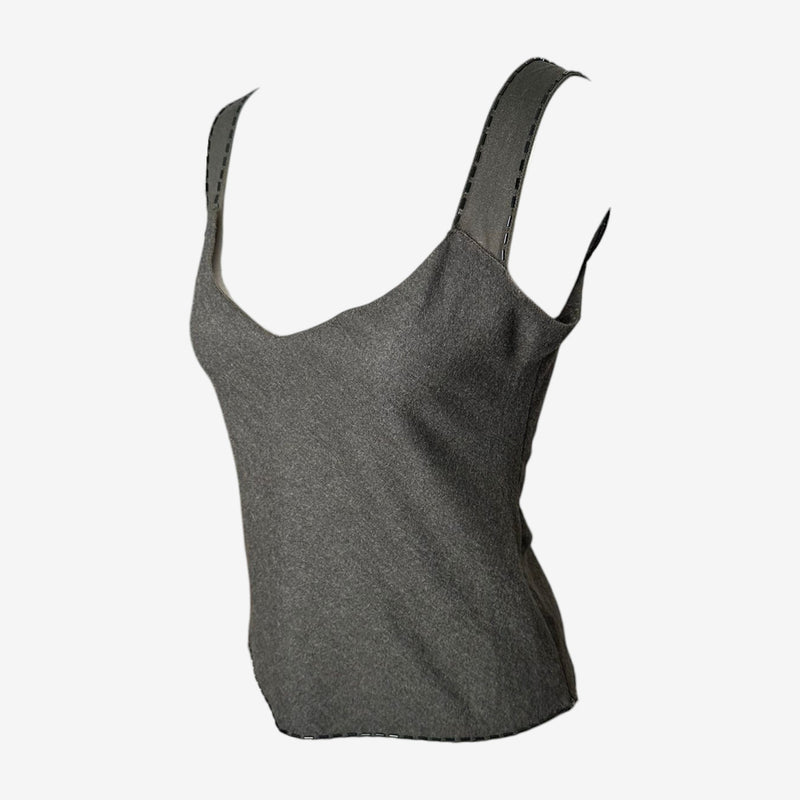 Charcoal grey wool camisole by Prada, body-conscious fit with clean Italian seaming