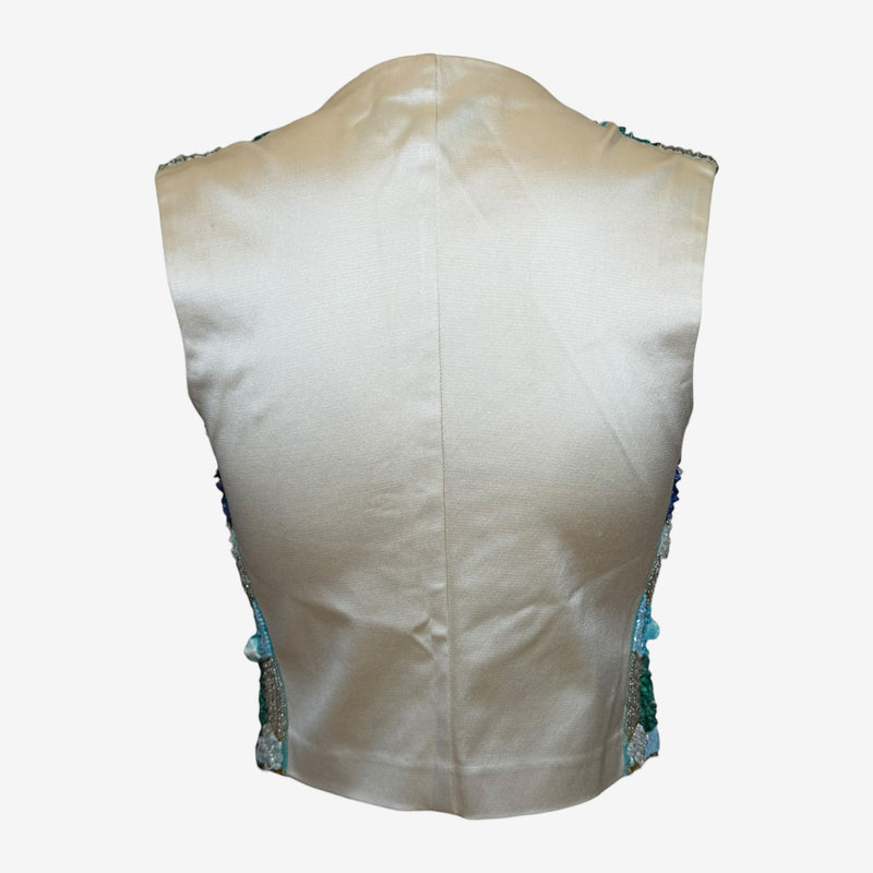 Beaded vest by Blumarine with open front and cream silk interior lining visible