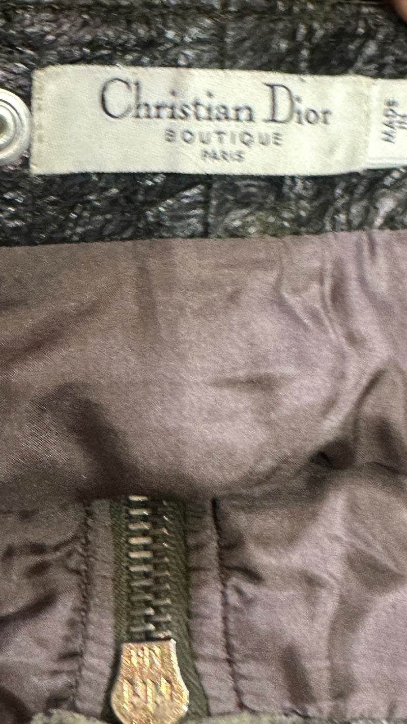 Christian Dior by John Galliano F/W 2006 Khaki Distressed Leather Croc-Embossed Mini Skirt
