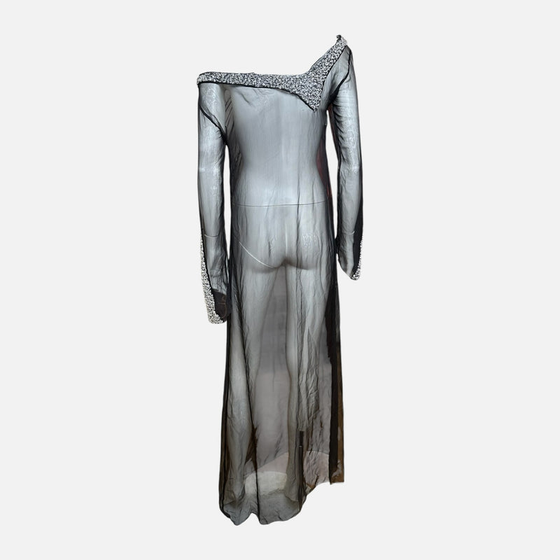 Alberta Ferretti 1990s Black Sheer Crystal-Chip Embellished Maxi Dress