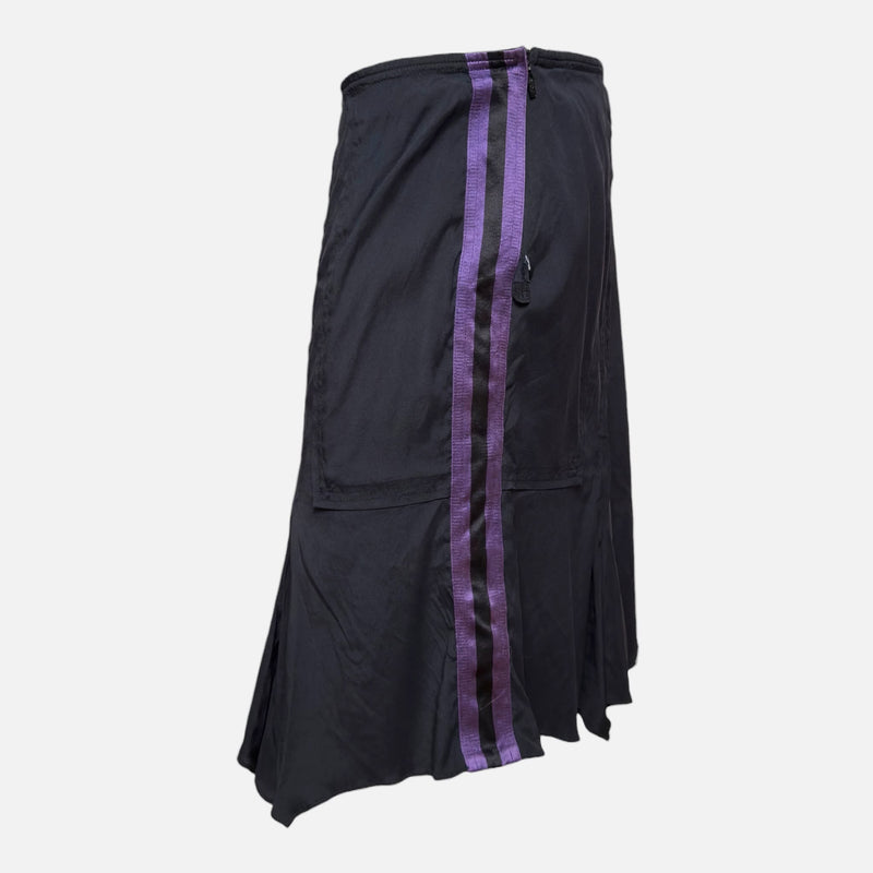 Gucci by Tom Ford S/S 2004 Black Pleated Midi Skirt With Purple Side Stripe