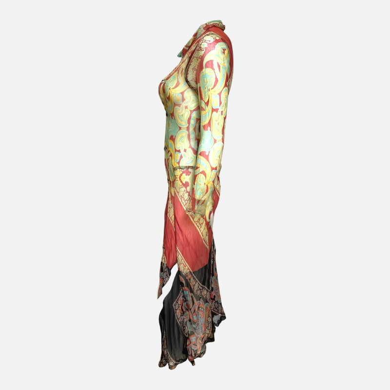 Comme Des Garcons F/W 1993 Comme Des Garçons Multicolour Paisley-Print Sheer Panelled Maxi Coat
