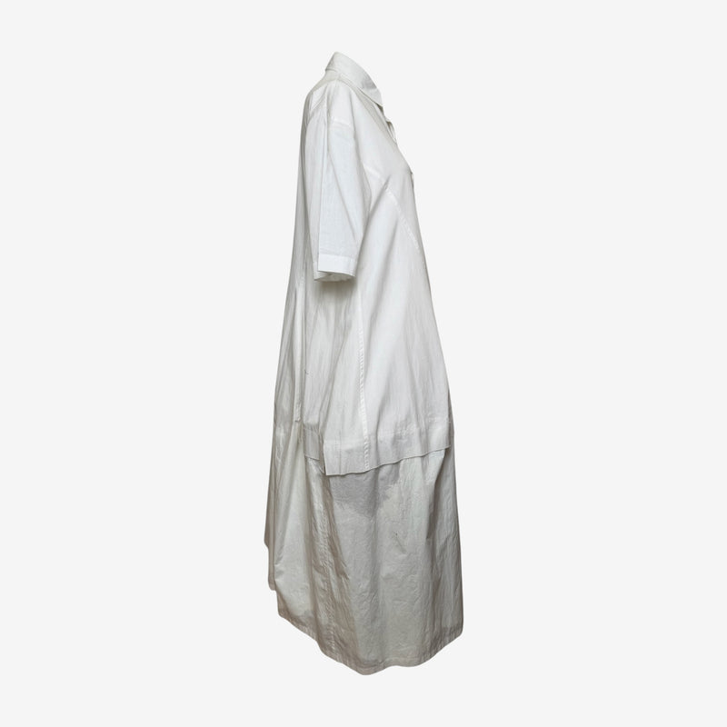 Yohji Yamamoto S/S 2020 White Balloon-Hem Embellished Shirt Dress