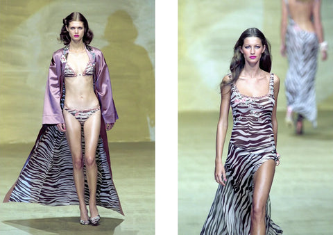 Blumarine S/S 2000 Zebra Print Mesh Cardigan and Asymmetric Skirt Ensemble
